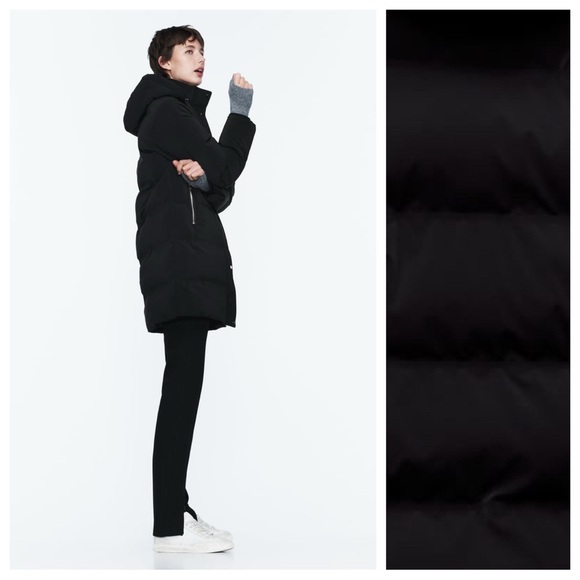 NWT Zara Black Quilted Windproof Jacket with Hood. Size M. - Picture 4 of 16